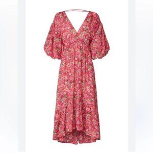Flying Tomato Romantic Floral Boho Maxi Dress With Balloon Sleeves & Hi Low Hem